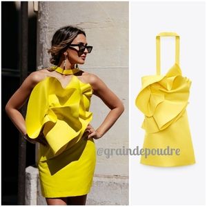 Sold Out! Zara Blogger Limited Edition Neon Yellow 3D Flower Petal Mini Dress